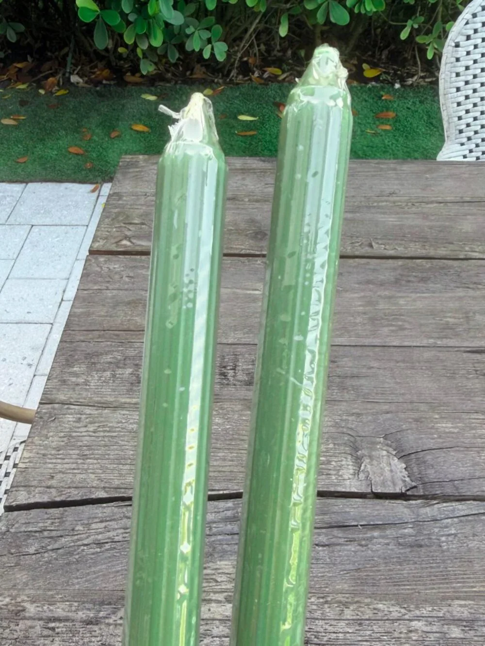 2 Vintage Green Forget Me Not American Greetings Fluted Column 10” Candlesticks